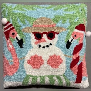 Unlisted Tropical Snowman and Flamingos Pillow